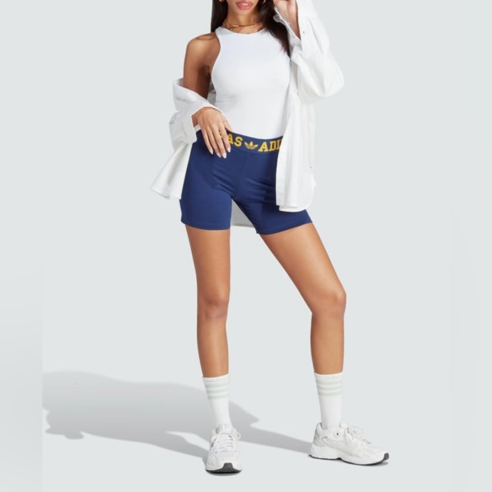 NWT Adidas Women's Logo Waistband Booty Shorts - Picture 1 of 12